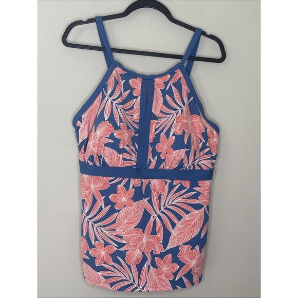 Lands' End Size 16D Modest High Neck Keyhole Floral Tankini Top Slimming - Picture 2 of 11